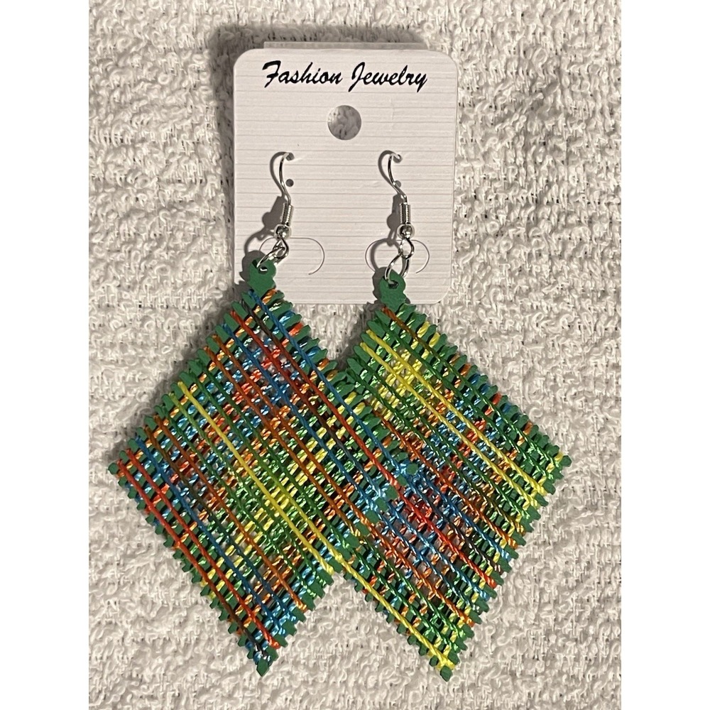Handwoven Rainbow Diamond Statement Earrings